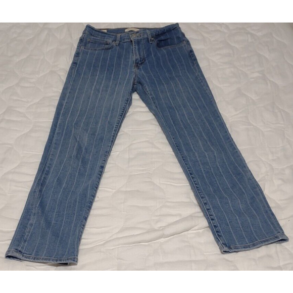 Levis Premium Jeans 724 Women's 28 High Rise Straight Leg Blue Wide Stripe Ankle - Picture 1 of 12